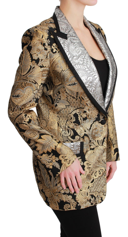 Black Gold Jacquard Blazer Jacket-Dolce & Gabbana-LabelTerrace.com