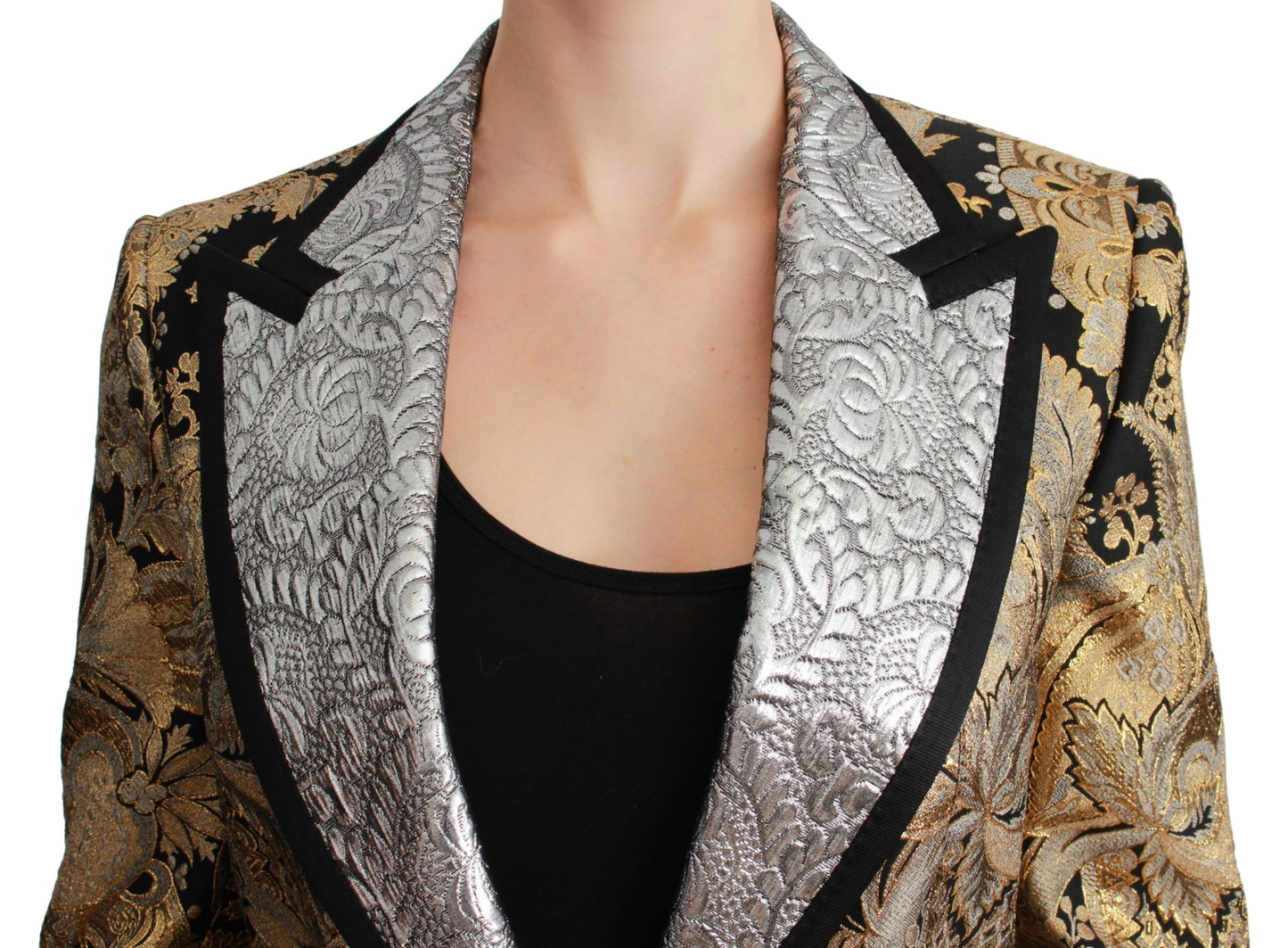 Black Gold Jacquard Blazer Jacket-Dolce & Gabbana-LabelTerrace.com