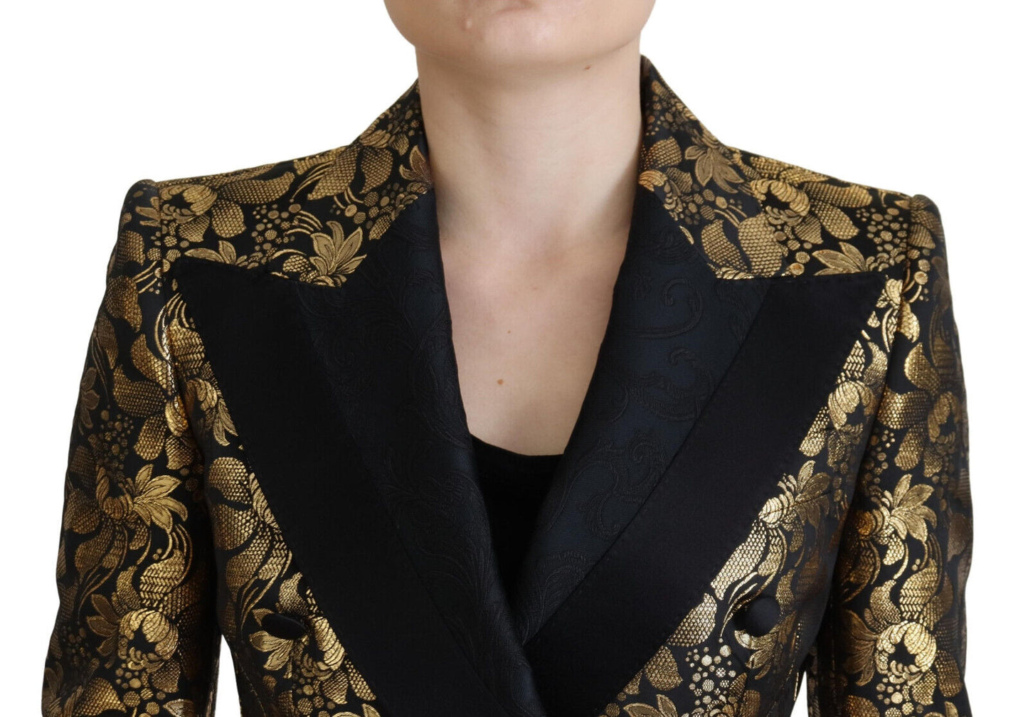 Black Gold Jacquard Coat Blazer Jacket-Dolce & Gabbana-LabelTerrace.com