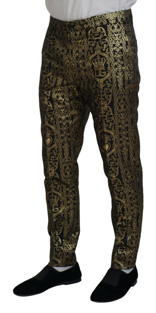 Black Gold Jacquard Dress Trouser Pants-Dolce & Gabbana-LabelTerrace.com