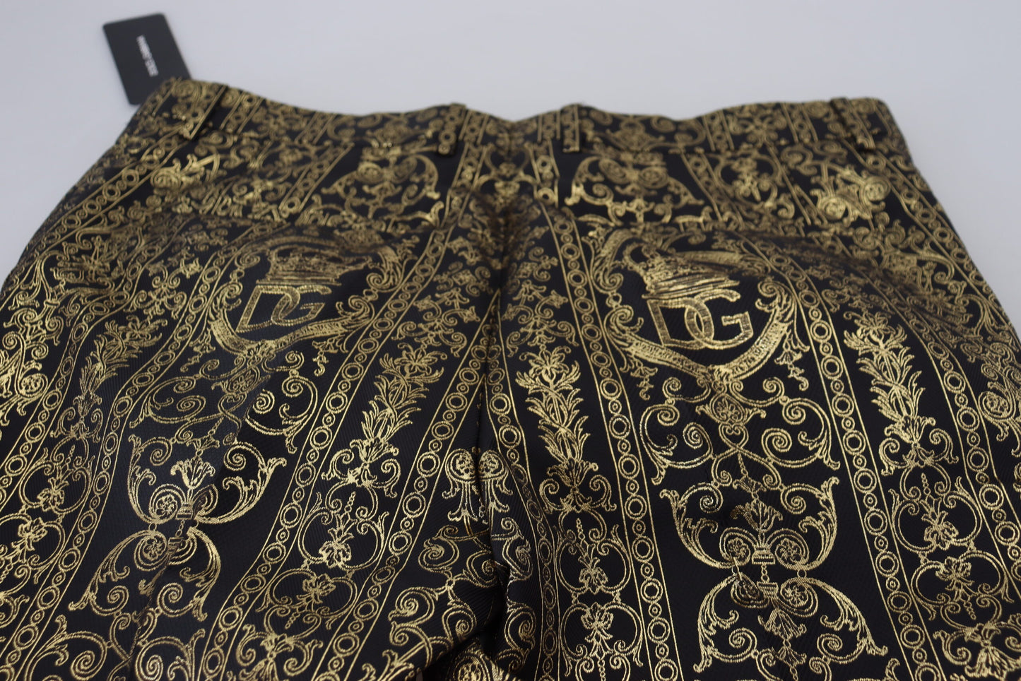 Black Gold Jacquard Dress Trouser Pants-Dolce & Gabbana-LabelTerrace.com