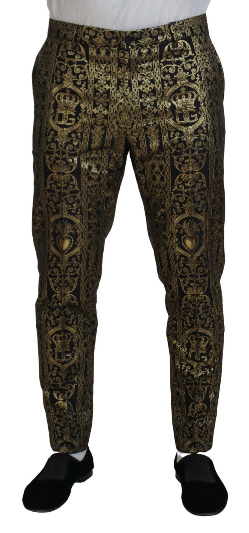 Black Gold Jacquard Dress Trouser Pants-Dolce & Gabbana-LabelTerrace.com