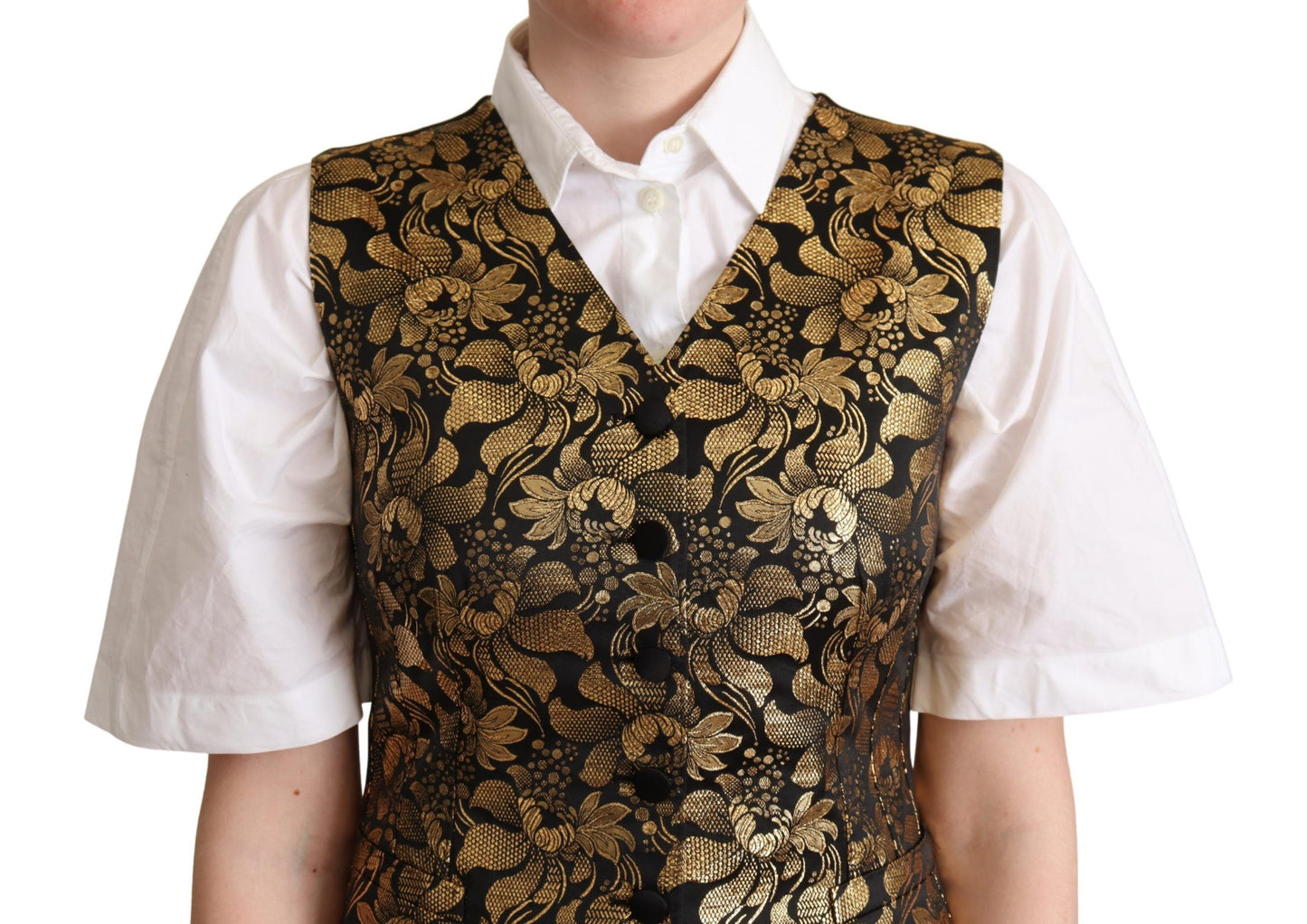 Black Gold Jacquard Silk Waistcoat Vest-Dolce & Gabbana-LabelTerrace.com