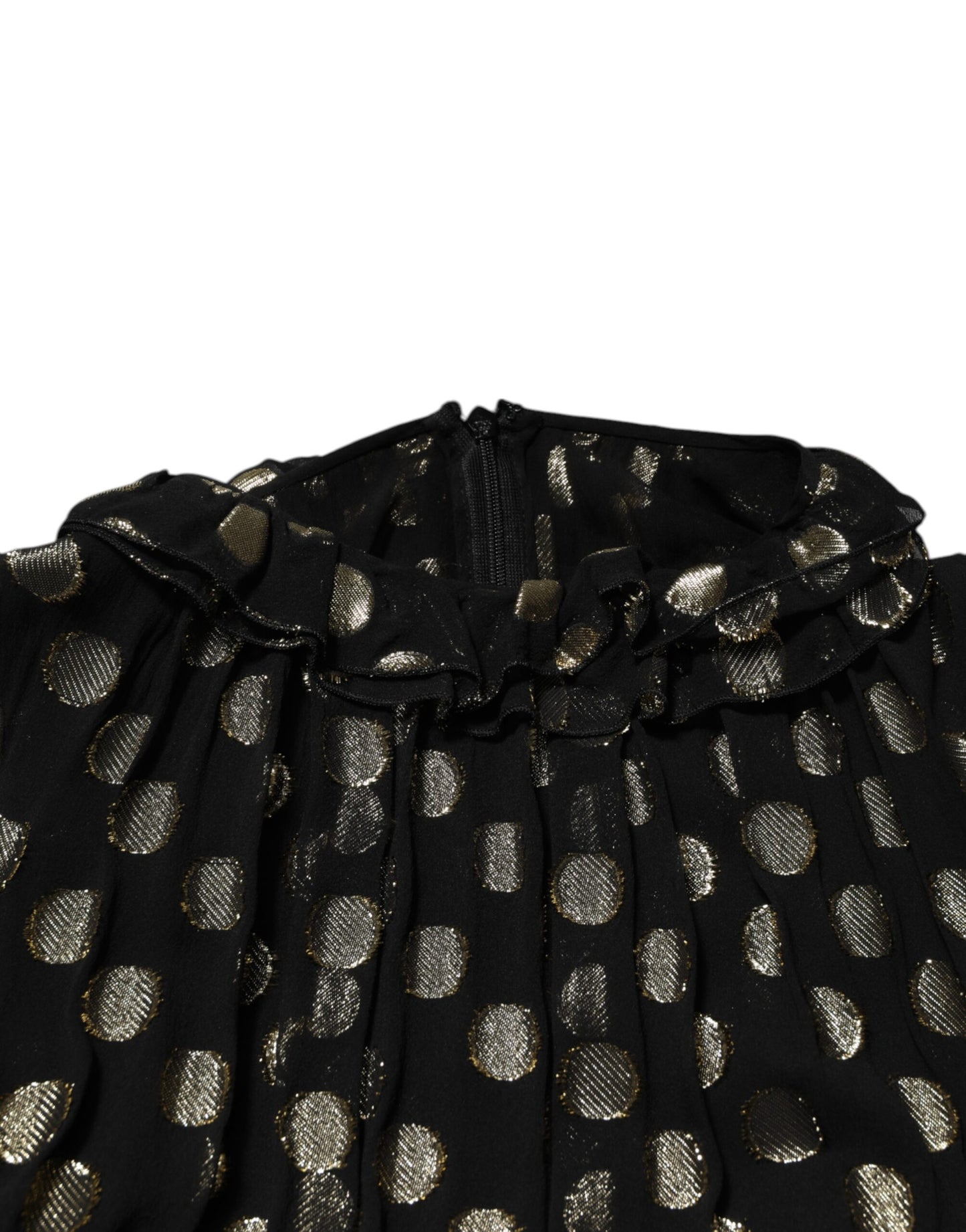 Black Gold Polka Dot Silk Brocade Mini Dress-Dolce & Gabbana-LabelTerrace.com