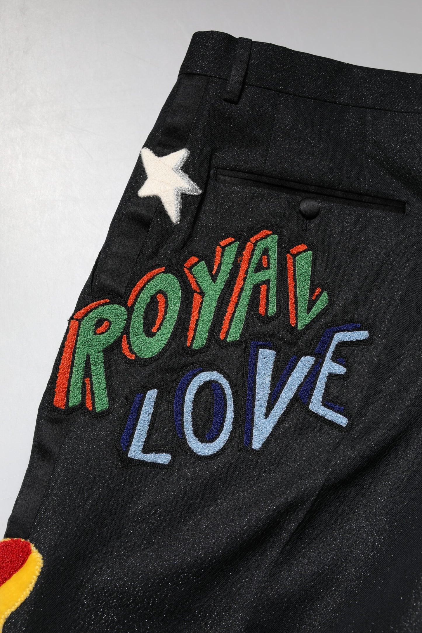 Black Graphic Embroidery Men Pants-Dolce & Gabbana-LabelTerrace.com