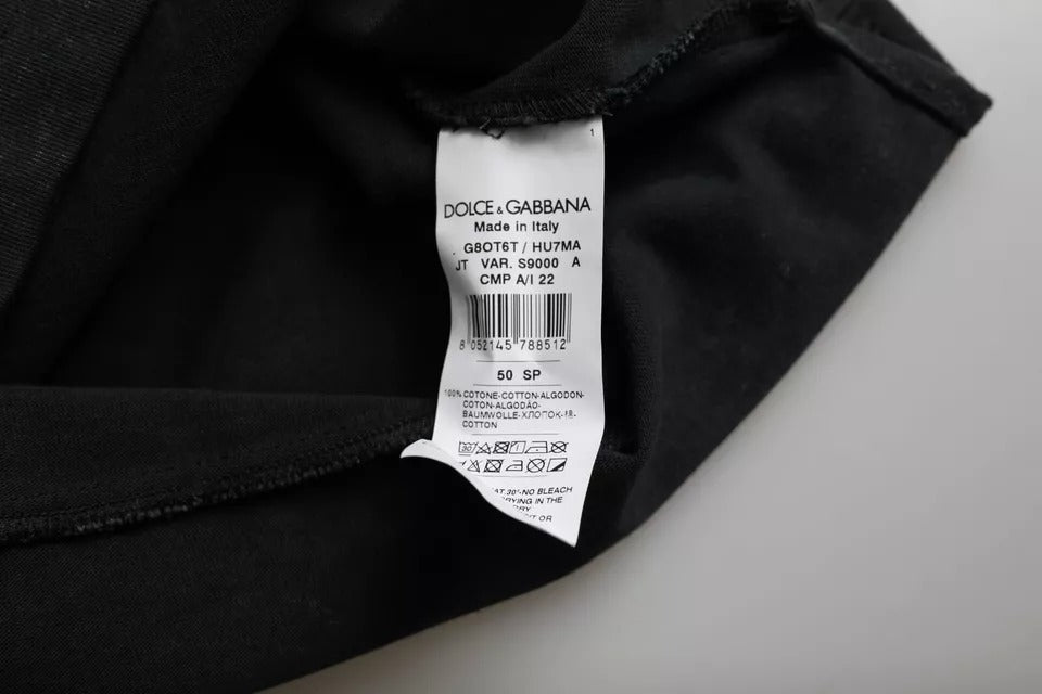 Black Graphic Print Cotton Crew Neck T-shirt-Dolce & Gabbana-LabelTerrace.com