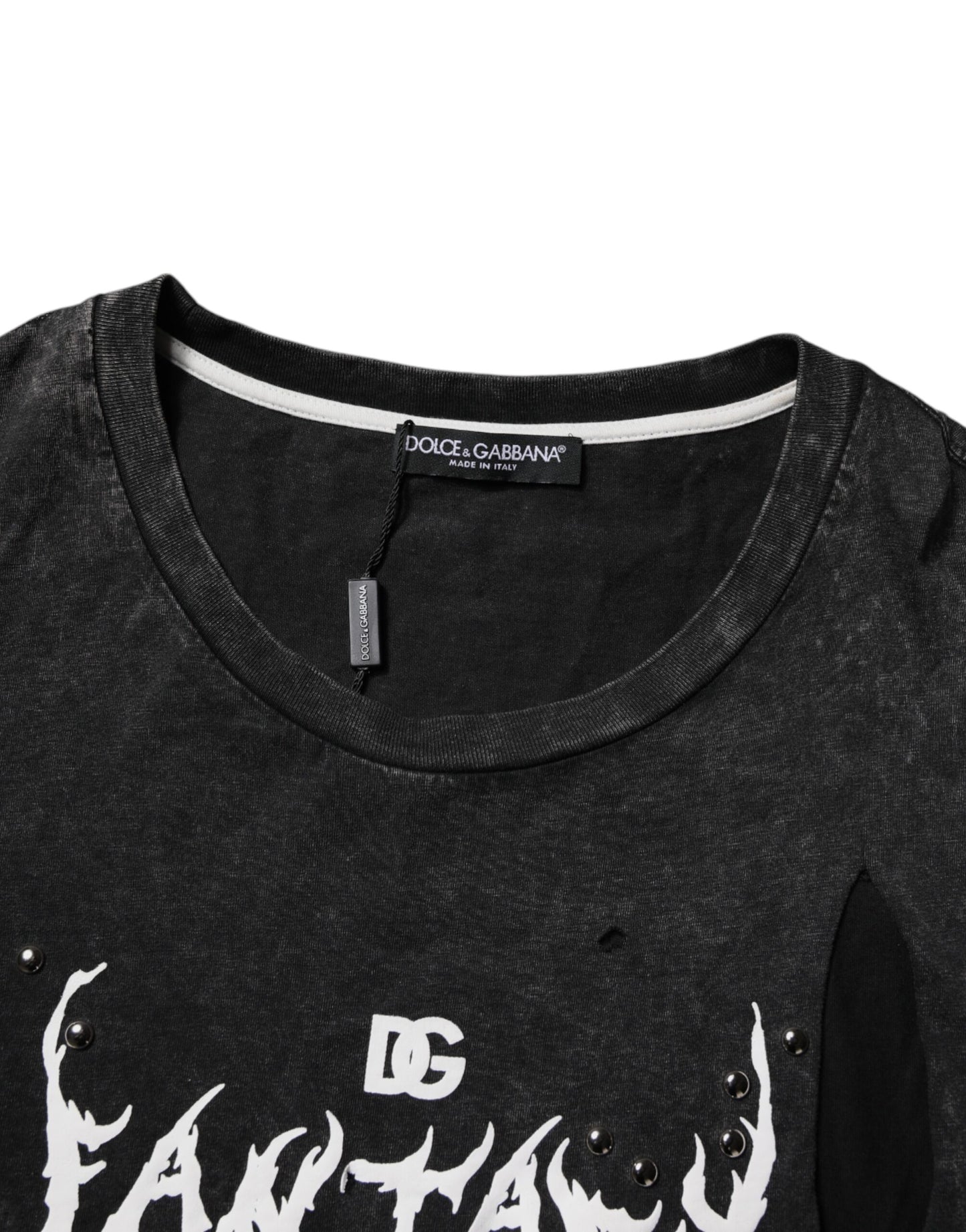 Black Graphic Print Cotton Crew Neck T-shirt-Dolce & Gabbana-LabelTerrace.com