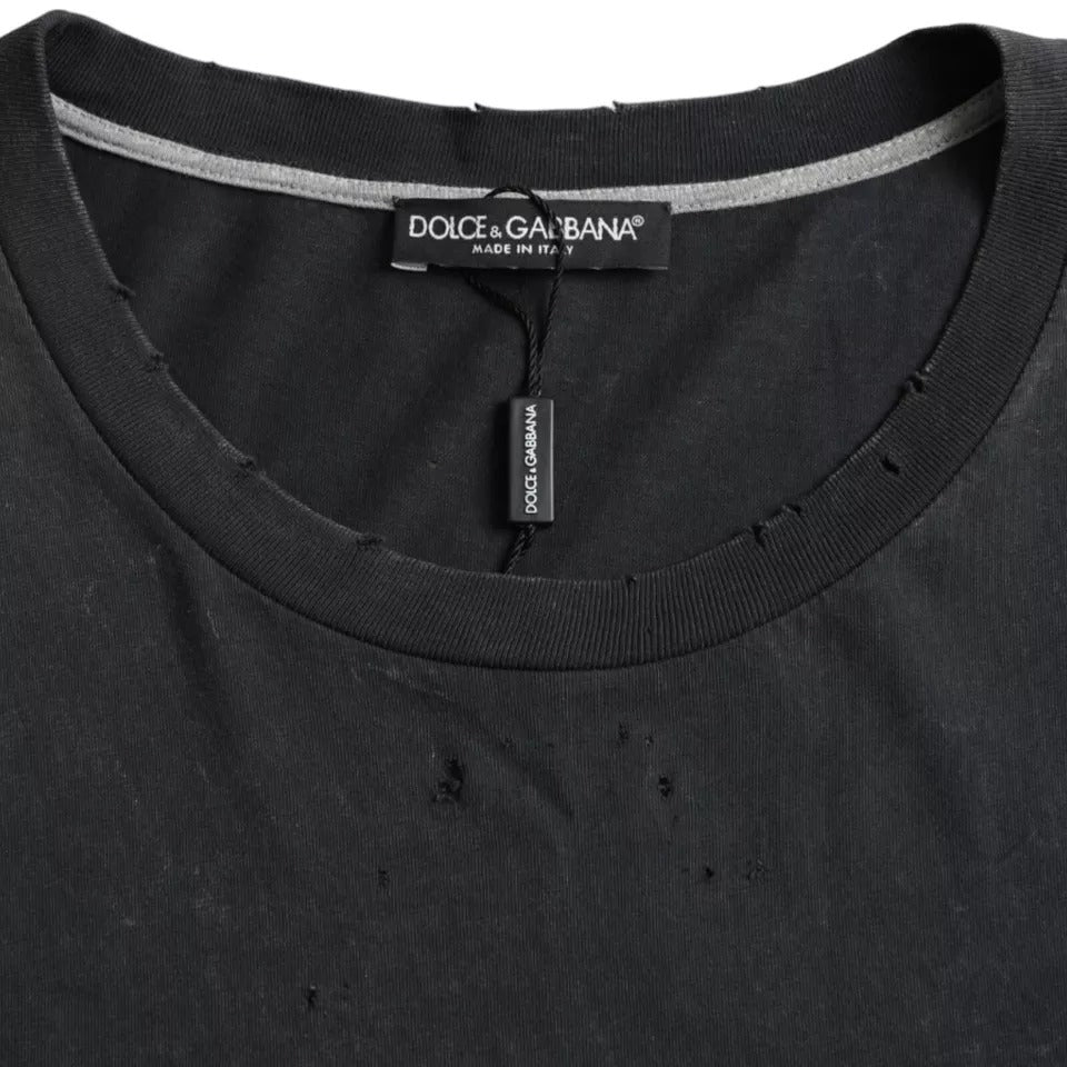 Black Graphic Printed Cotton Short Sleeves T-shirt-Dolce & Gabbana-LabelTerrace.com