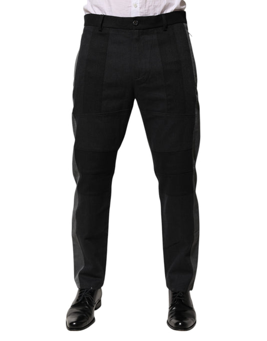 Black Gray Cotton Dress Formal Trouser Pants-Dolce & Gabbana-LabelTerrace.com