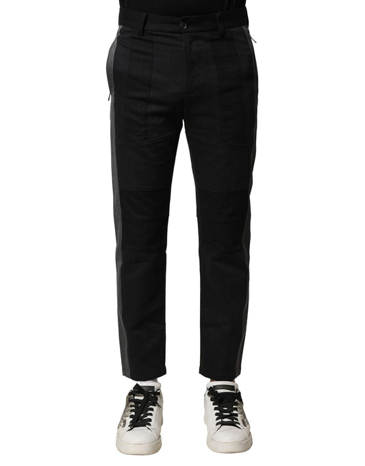 Black Gray Cotton Tapered Men Pants-Dolce & Gabbana-LabelTerrace.com
