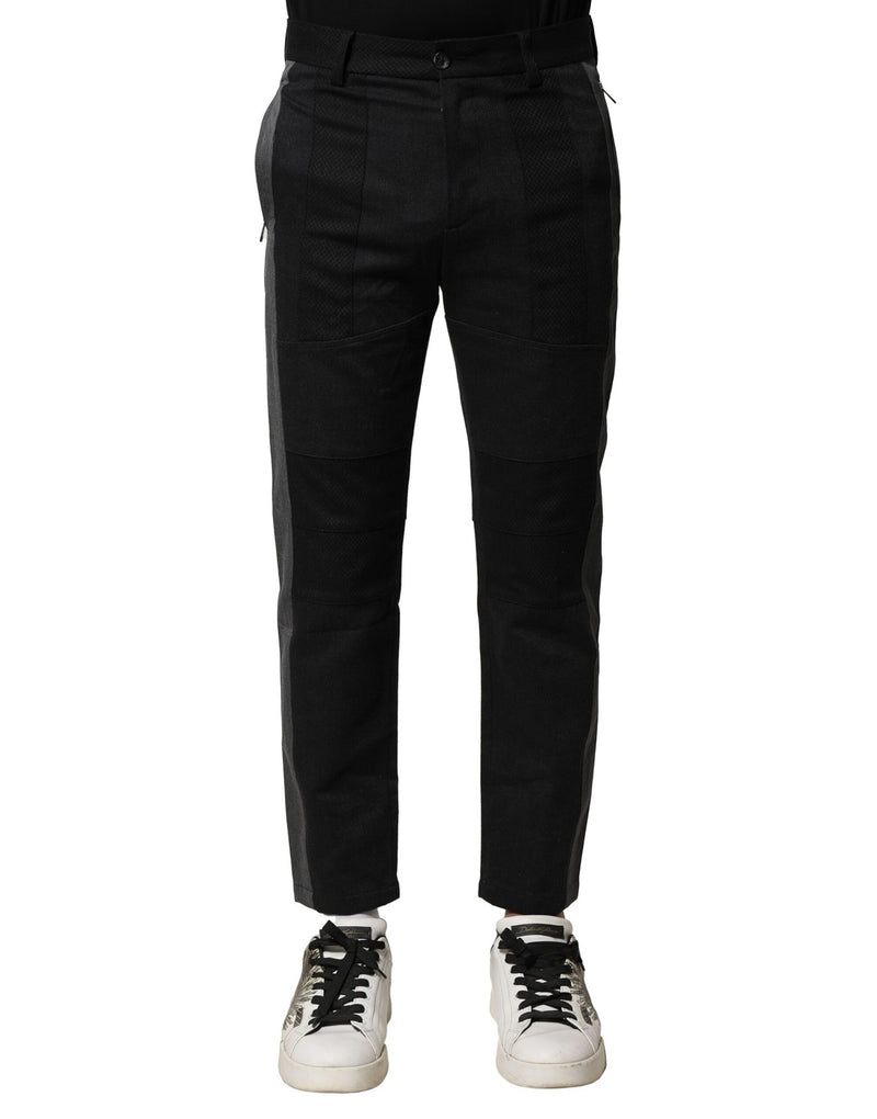 Black Gray Cotton Tapered Men Pants-Dolce & Gabbana-LabelTerrace.com