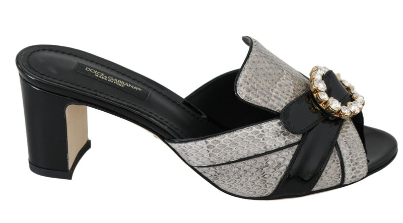 Black Gray Exotic Leather Crystals Sandals Shoes-Dolce & Gabbana-LabelTerrace.com