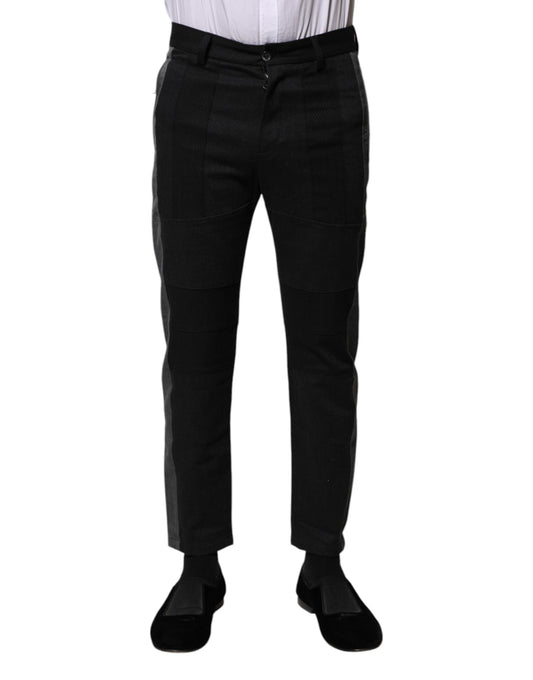 Black Gray Fantasy Cotton Formal Slim Pants-Dolce & Gabbana-LabelTerrace.com