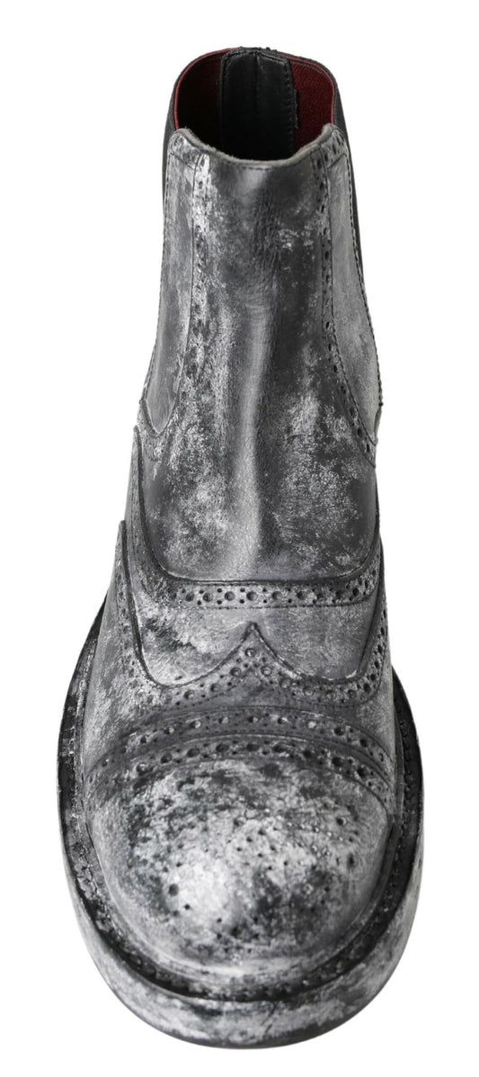 Black Gray Leather Ankle Boots-Dolce & Gabbana-LabelTerrace.com