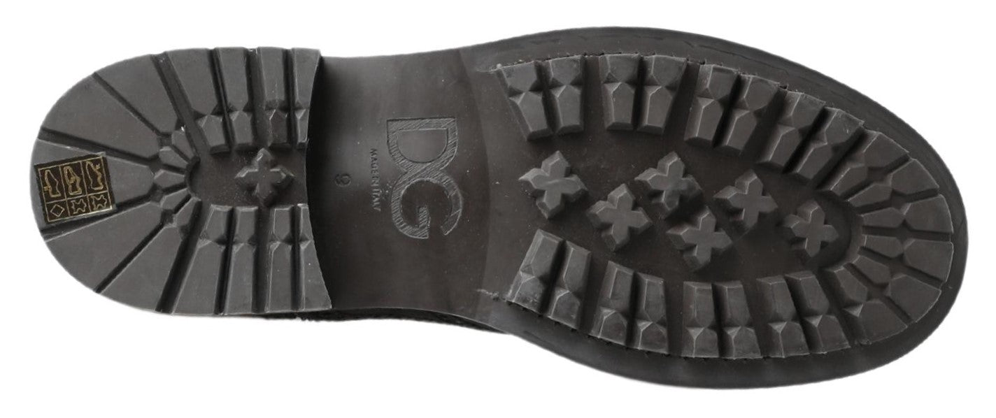 Black Gray Leather Ankle Boots-Dolce & Gabbana-LabelTerrace.com