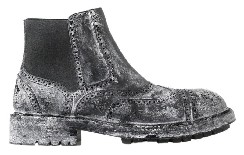 Black Gray Leather Ankle Boots-Dolce & Gabbana-LabelTerrace.com