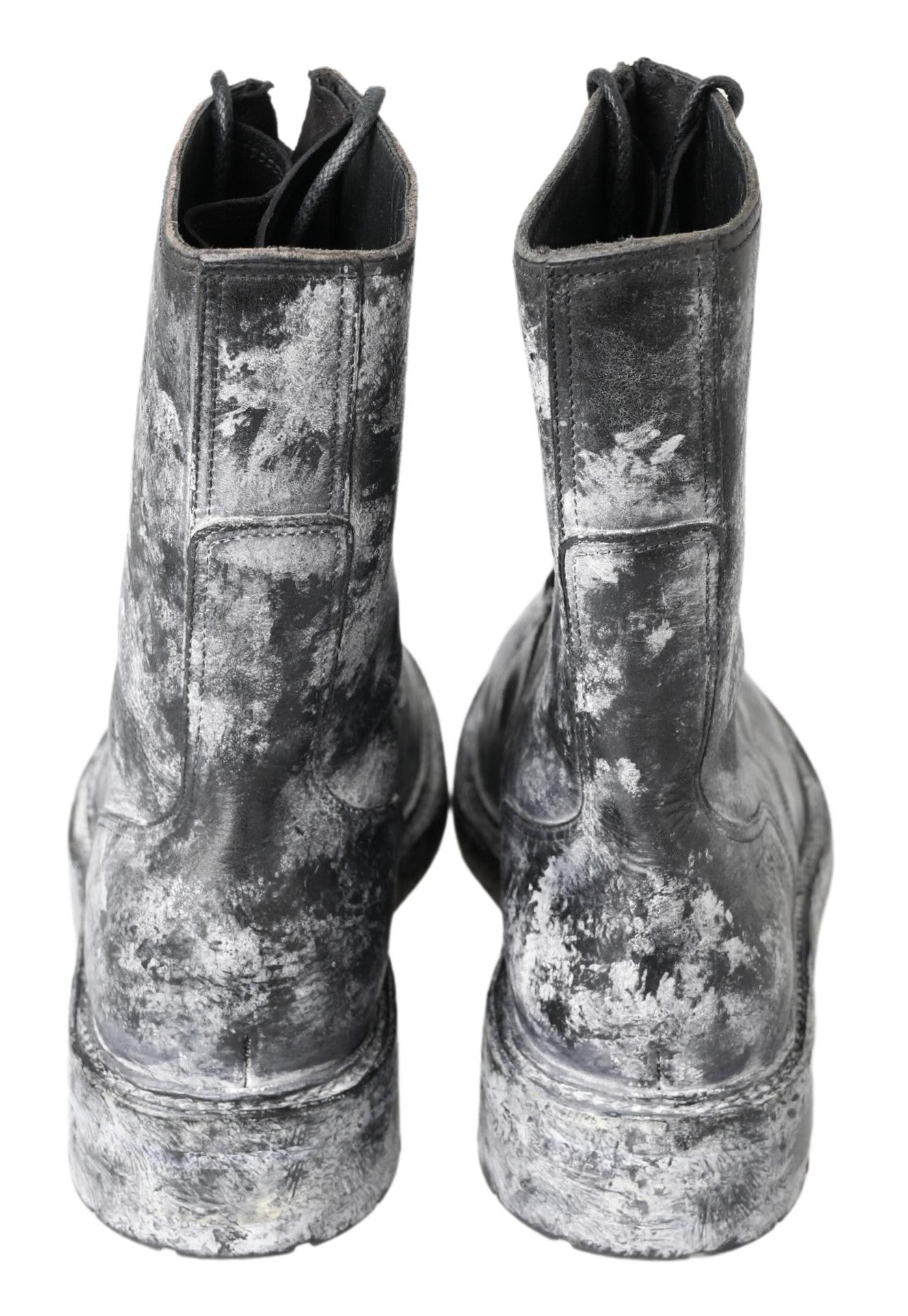 Black Gray Leather Mid Calf Boots Shoes-Dolce & Gabbana-LabelTerrace.com