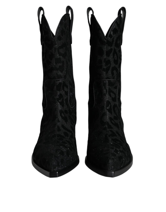 Black Gray Leopard Cowboy Boots Shoes-Dolce & Gabbana-LabelTerrace.com