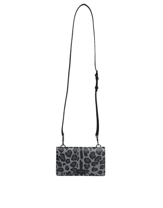 Black Gray Leopard Leather Bifold Card Slot Crossbody Bag-Dolce & Gabbana-LabelTerrace.com