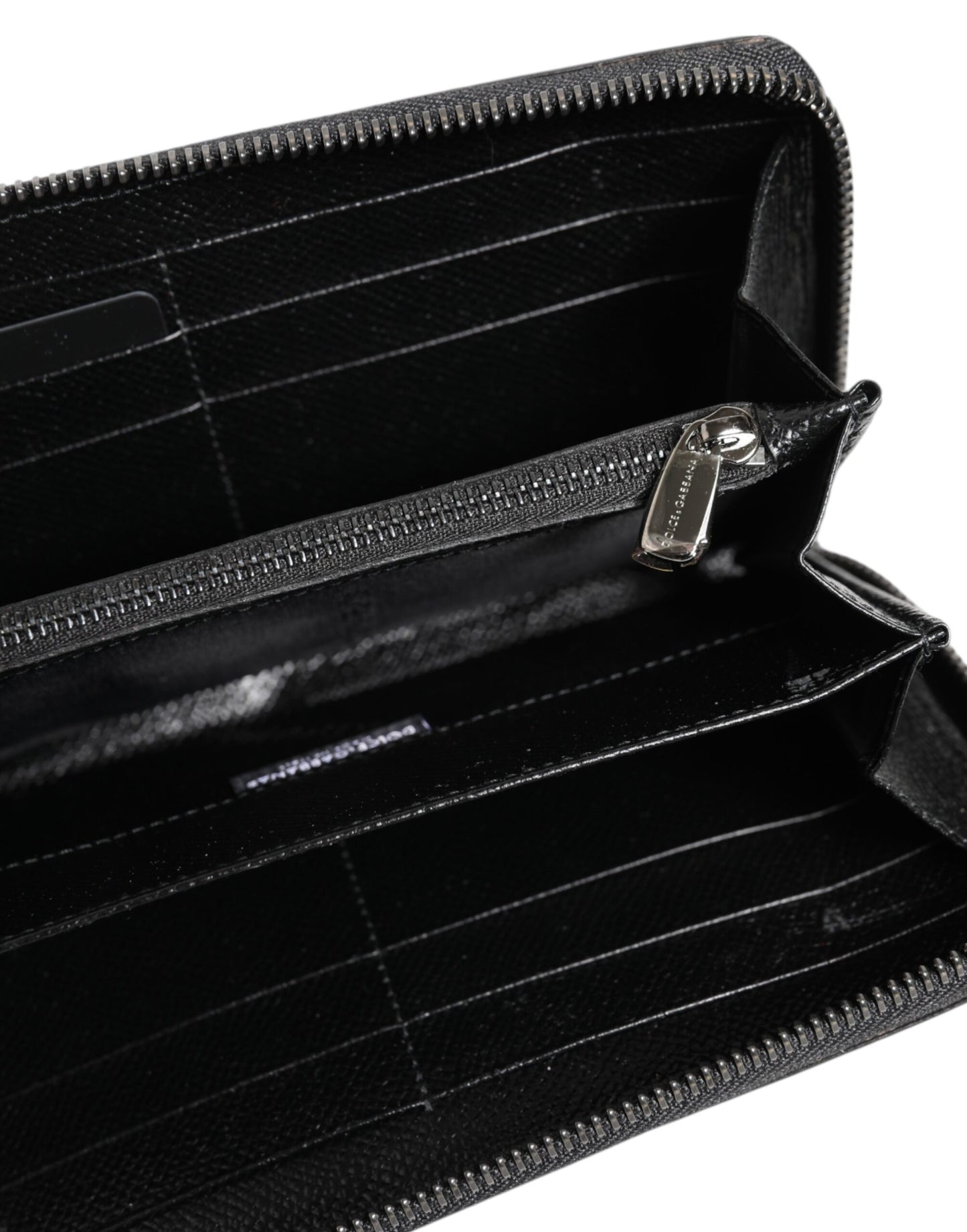 Black Gray Leopard Leather Zip Around Continental Wallet-Dolce & Gabbana-LabelTerrace.com