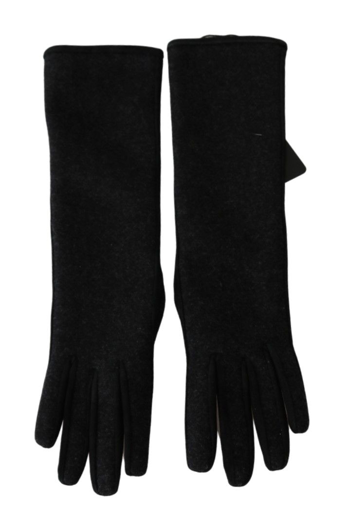 Black Gray Mid Arm Length Mittens Wool Gloves