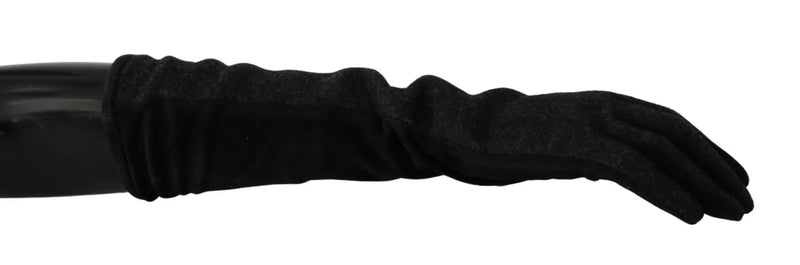 Black Gray Mid Arm Length Mittens Wool Gloves-Dolce & Gabbana-LabelTerrace.com
