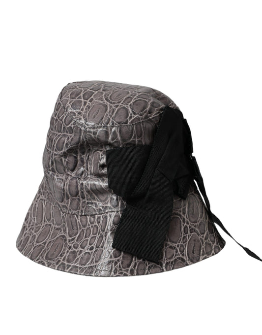 Black Gray Patterned Leather Bucket Hat-Dolce & Gabbana-LabelTerrace.com
