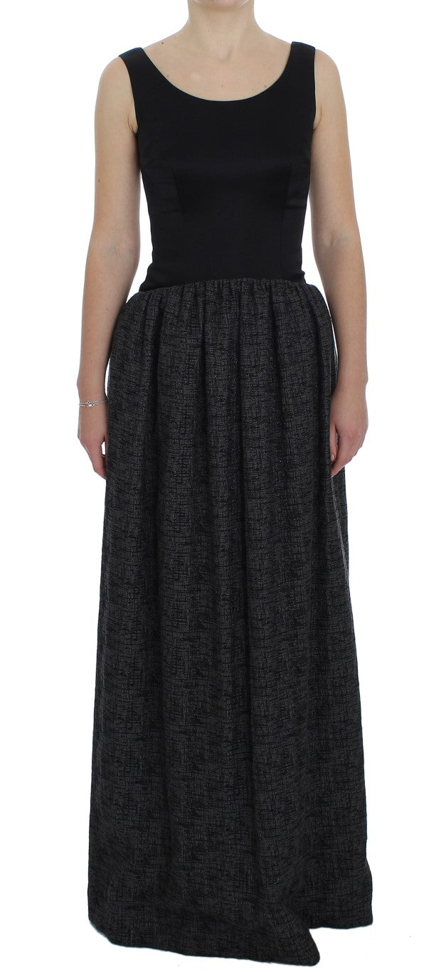 Black Gray Sheath Gown Full Length Dress-Dolce & Gabbana-LabelTerrace.com