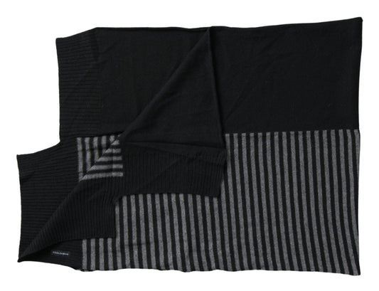 Black Gray Stripe Wool Neck Wrap Shawl Scarf-Dolce & Gabbana-LabelTerrace.com