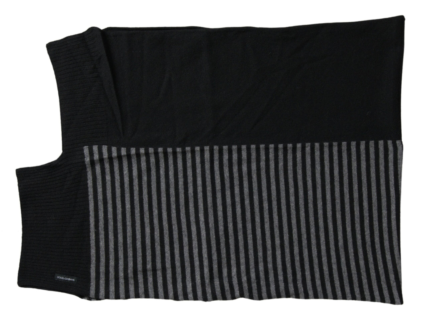 Black Gray Stripe Wool Neck Wrap Shawl Scarf-Dolce & Gabbana-LabelTerrace.com