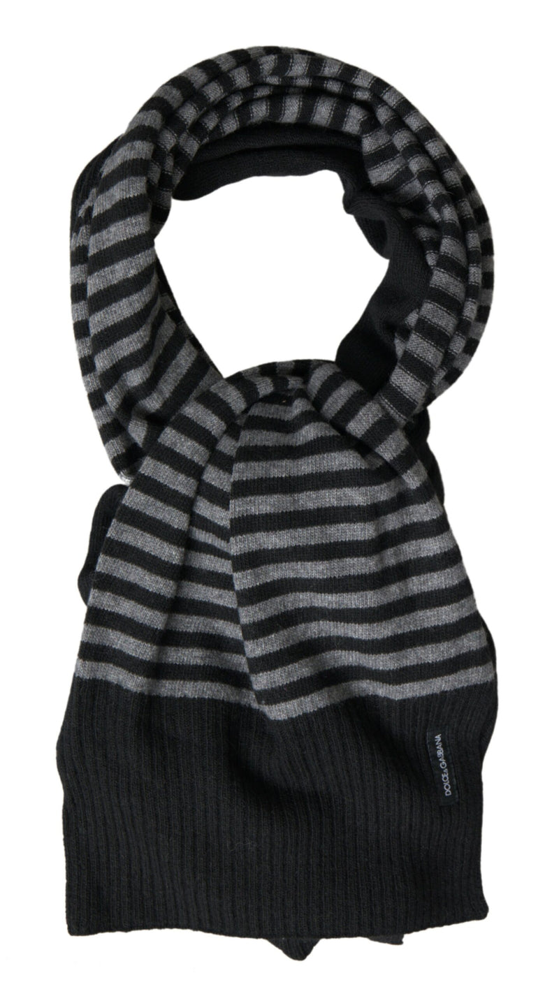 Black Gray Stripe Wool Neck Wrap Shawl Scarf-Dolce & Gabbana-LabelTerrace.com