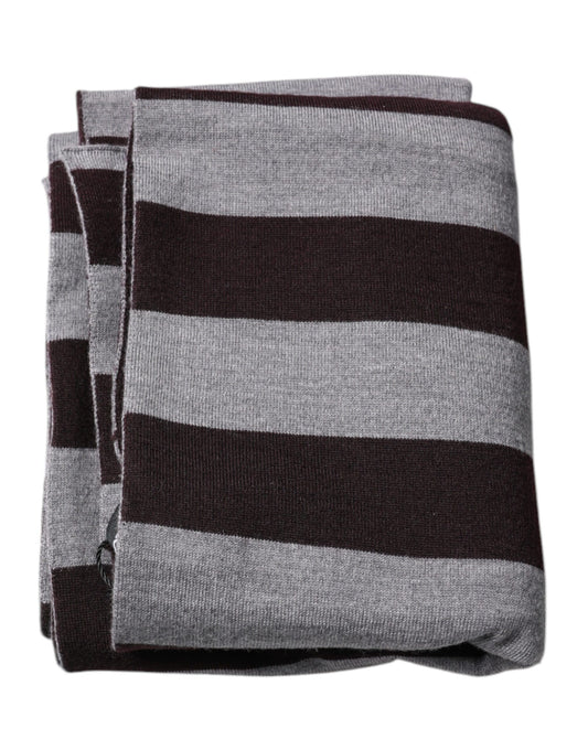 Black Gray Stripes Wool Neck Wrap Scarf-Dolce & Gabbana-LabelTerrace.com