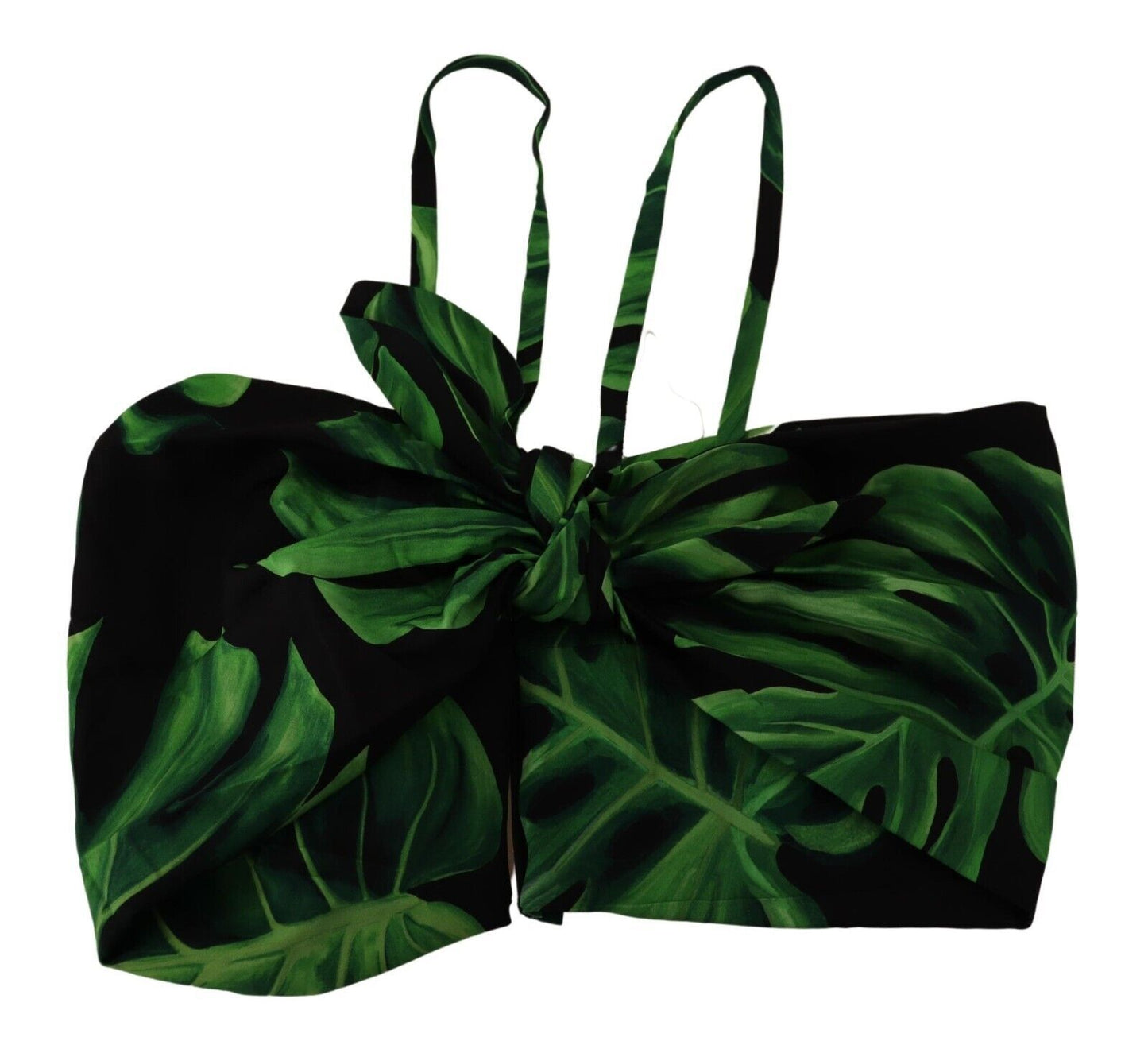 Black Green Leaf Silk Halter Cropped Top-Dolce & Gabbana-LabelTerrace.com