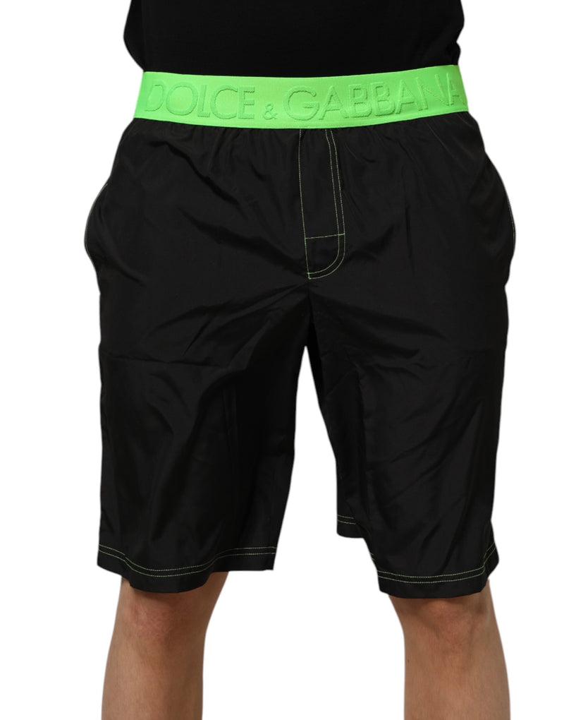 Black Green Logo Waistband Beachwear Short Swimwear-Dolce & Gabbana-LabelTerrace.com