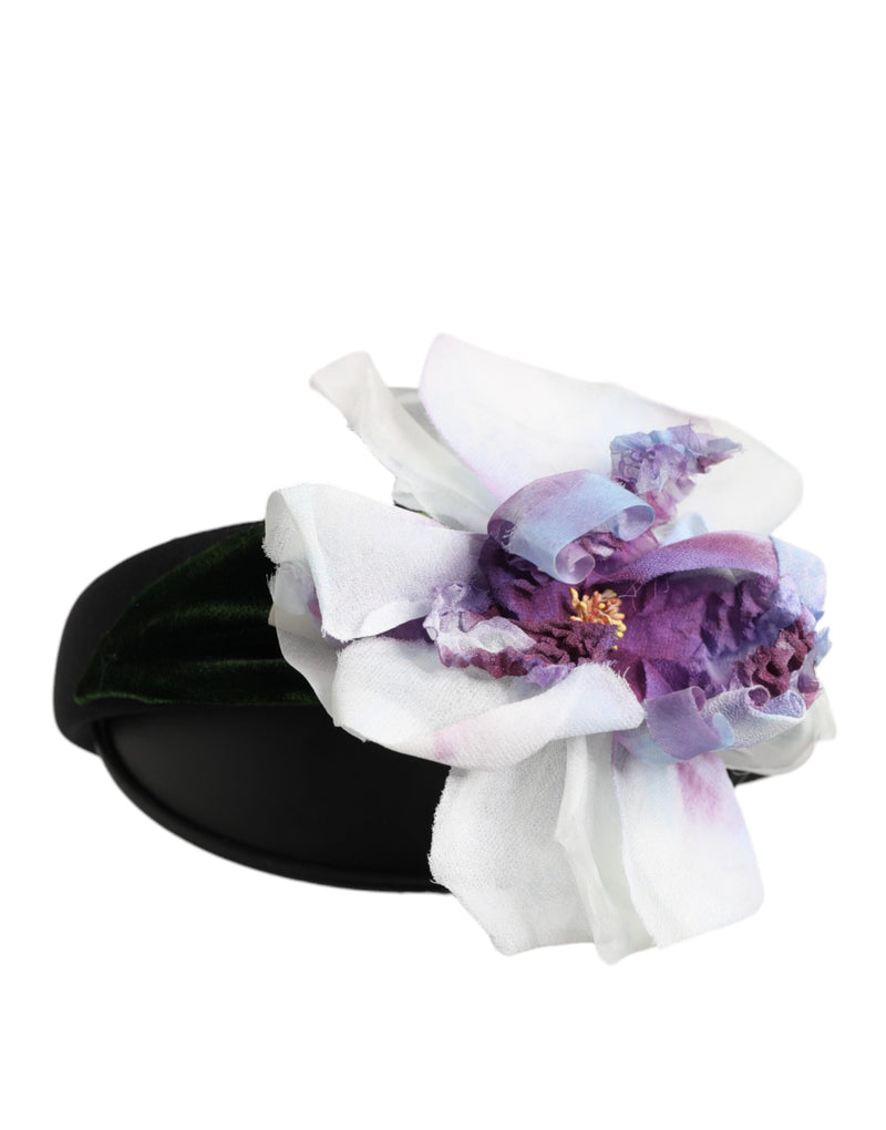 Black Green Silk Purple White Floral Appliqué Accessory Headband-Dolce & Gabbana-LabelTerrace.com