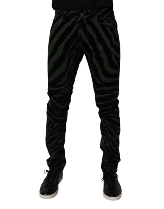Black Green Stripes Cotton Skinny Denim Jeans-Dolce & Gabbana-LabelTerrace.com