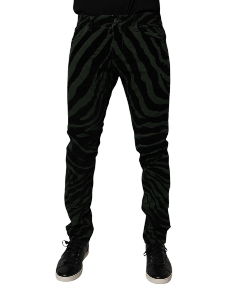 Black Green Stripes Cotton Skinny Denim Jeans-Dolce & Gabbana-LabelTerrace.com