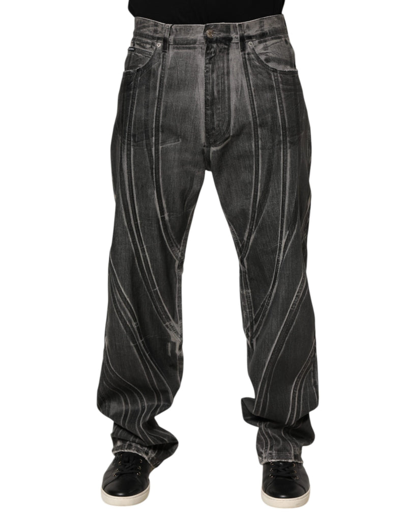 Black Grey Graphic Print Denim Pants Jeans-Dolce & Gabbana-LabelTerrace.com