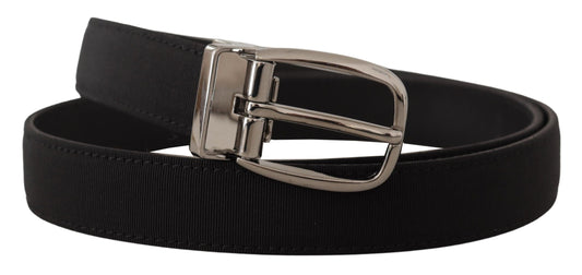 Black Grosgrain Leather Silver Logo Buckle Belt-Dolce & Gabbana-LabelTerrace.com