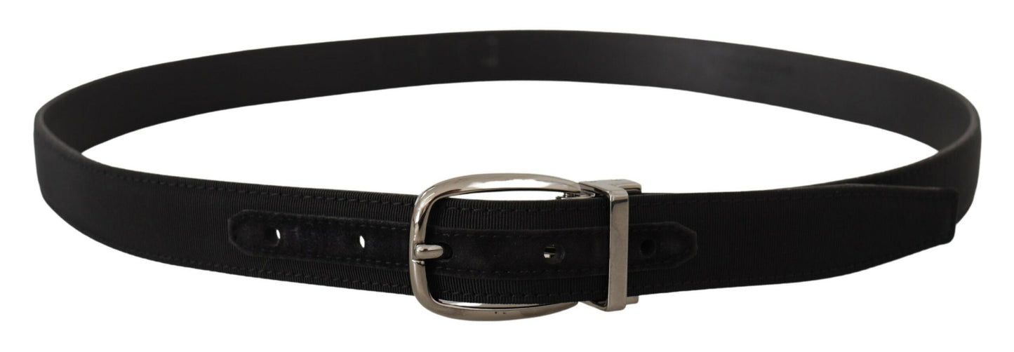 Black Grosgrain Leather Silver Logo Buckle Belt-Dolce & Gabbana-LabelTerrace.com