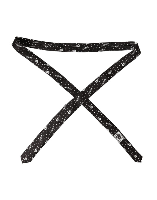 Black Guitar Print Silk Adjustable Tie-Dolce & Gabbana-LabelTerrace.com