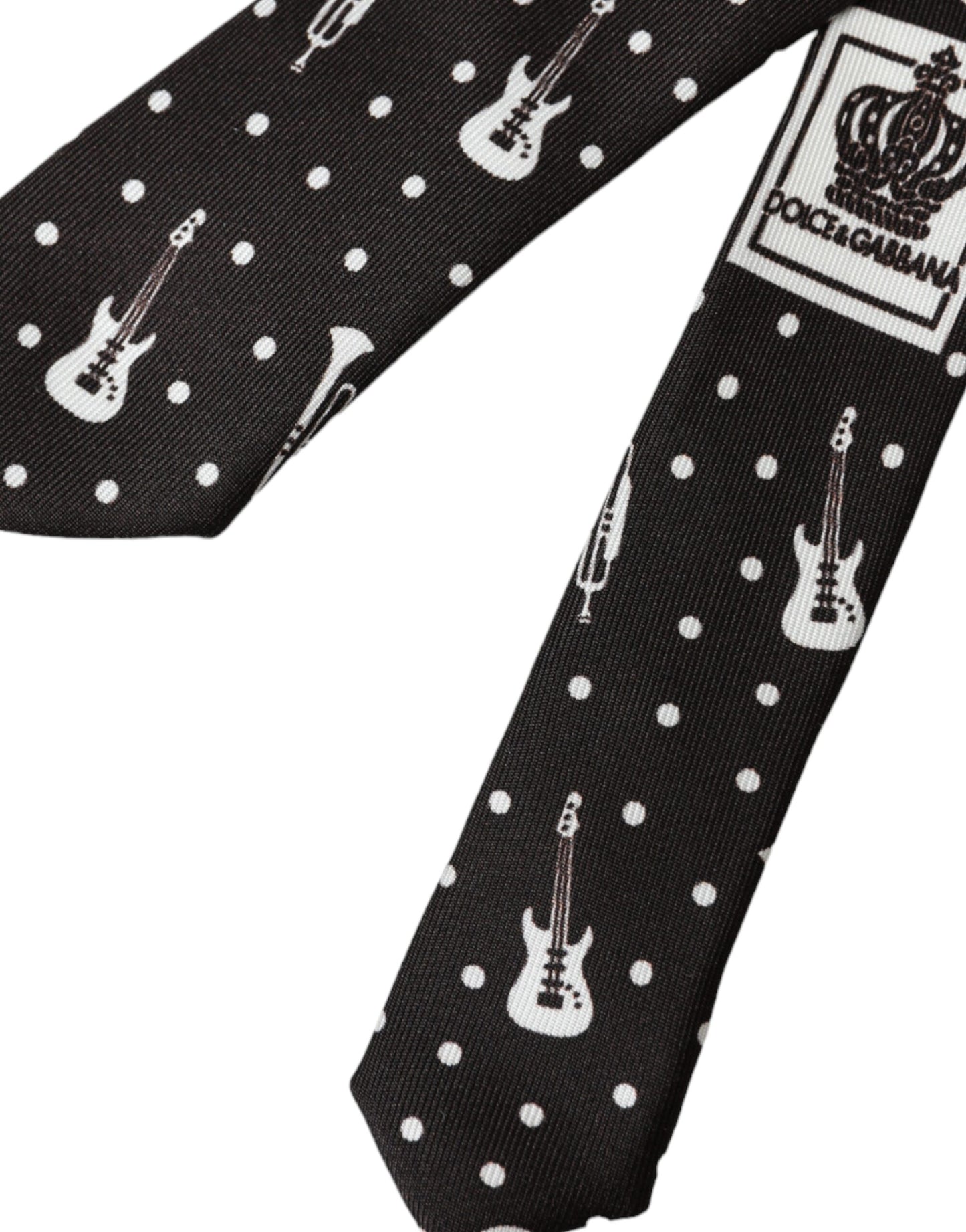 Black Guitar Print Silk Adjustable Tie-Dolce & Gabbana-LabelTerrace.com
