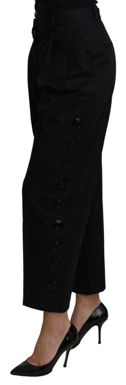 Black High Waist Cropped Cotton Stretch Pants-Dolce & Gabbana-LabelTerrace.com