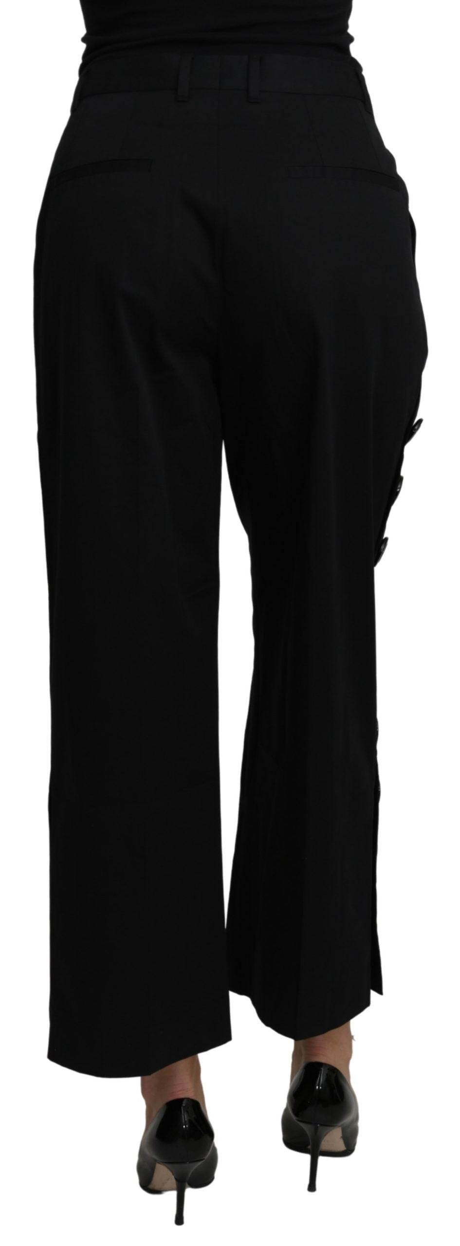 Black High Waist Cropped Cotton Stretch Pants-Dolce & Gabbana-LabelTerrace.com