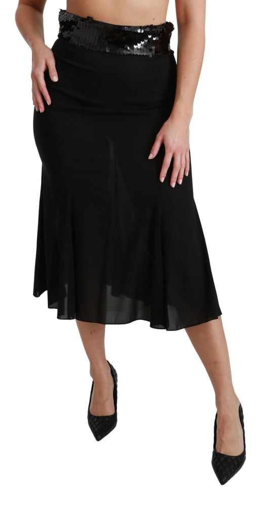 Black High Waist Mermaid Midi Silk Skirt-Dolce & Gabbana-LabelTerrace.com