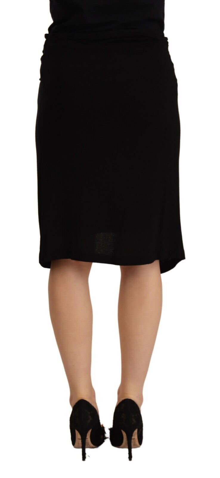 Black High Waist Pencil Knee Length Viscose Skirt-PLEIN SUD-LabelTerrace.com