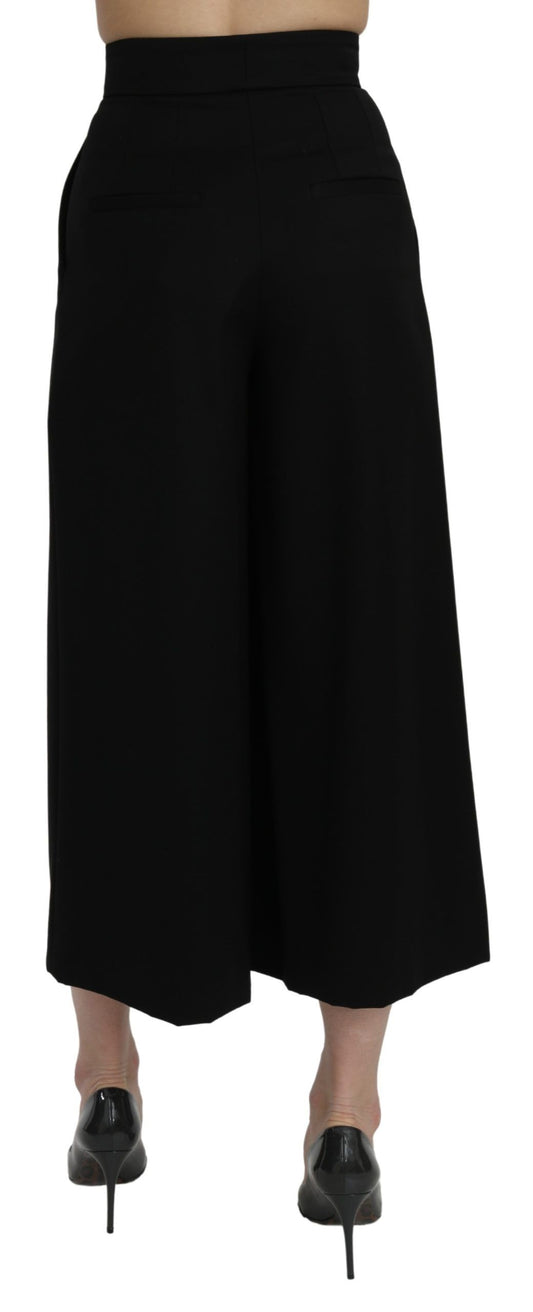 Black High Waist Wide Leg Cropped Pants-Dolce & Gabbana-LabelTerrace.com