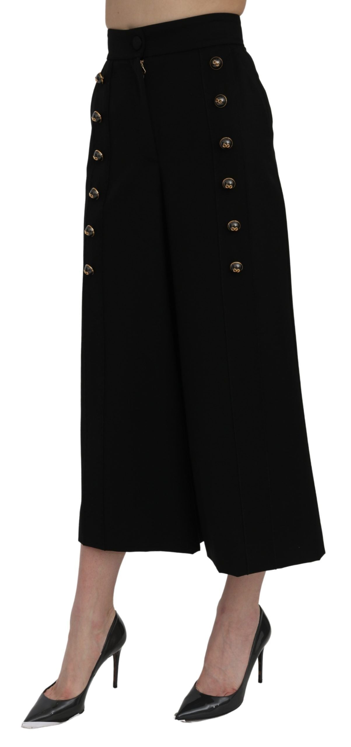 Black High Waist Wide Leg Cropped Pants-Dolce & Gabbana-LabelTerrace.com