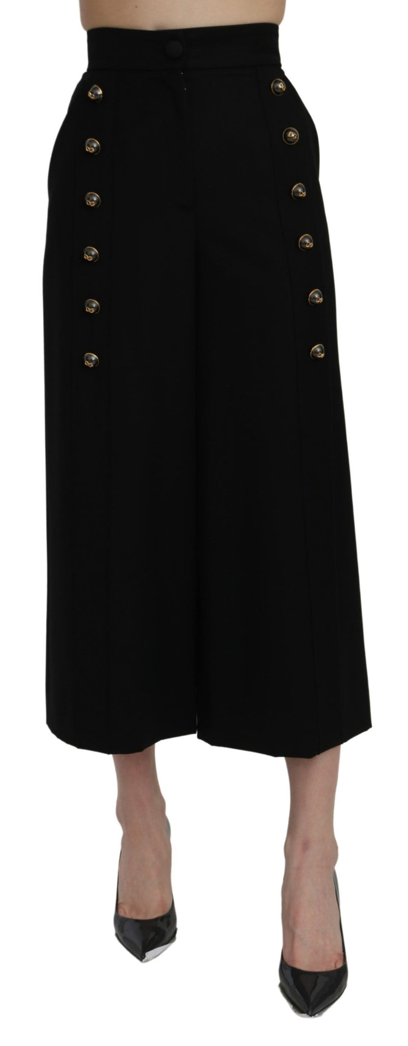 Black High Waist Wide Leg Cropped Pants-Dolce & Gabbana-LabelTerrace.com