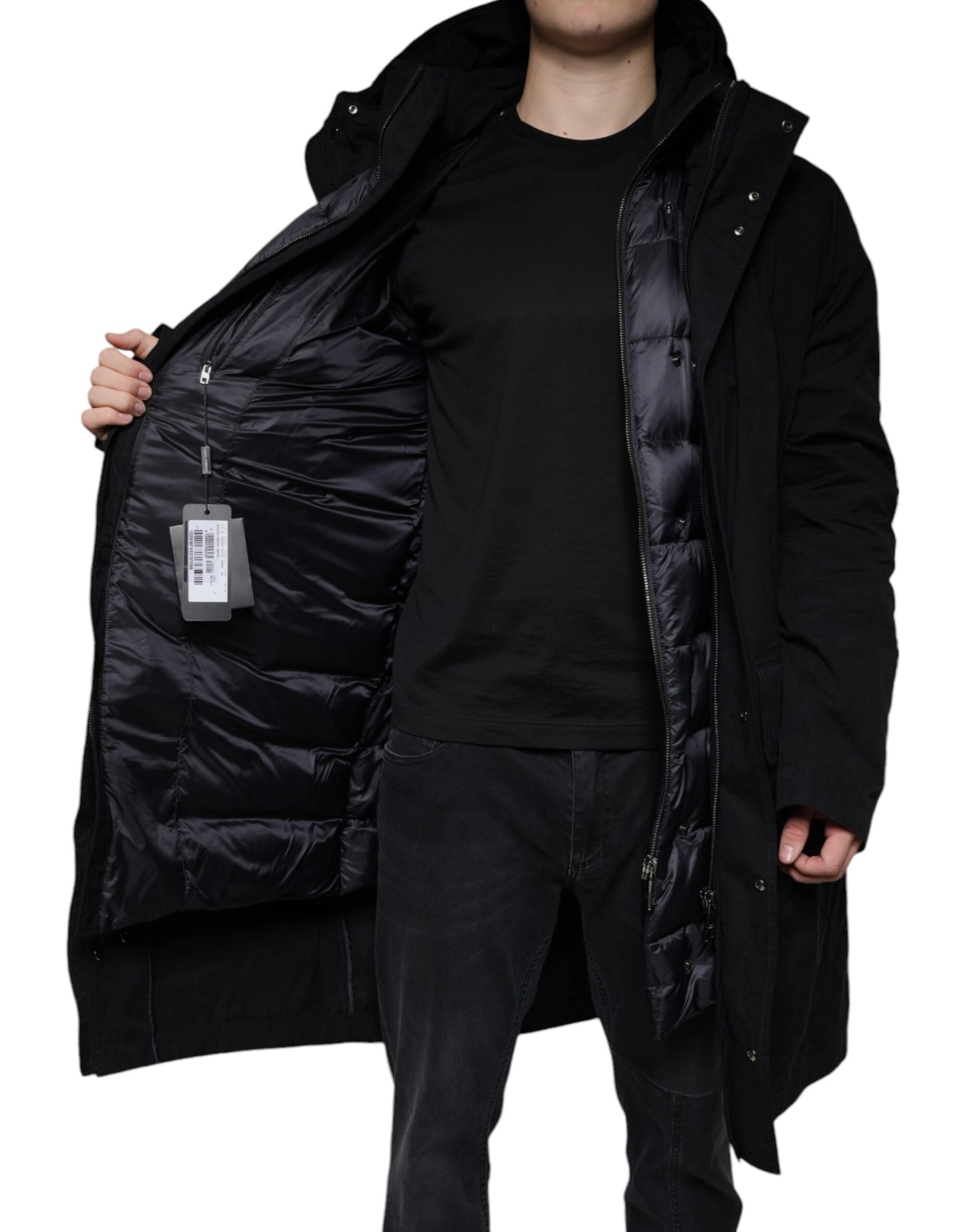 Black Hooded Parka Cotton Trench Coat Jacket-Dolce & Gabbana-LabelTerrace.com